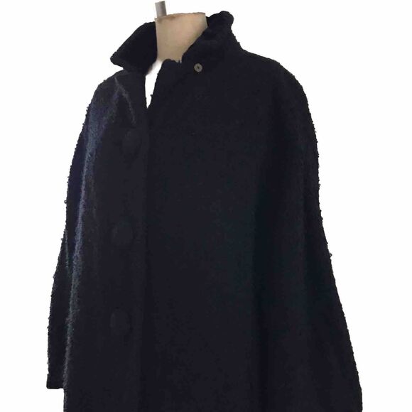 Vintage 1960s Stan Newcomb Black Wool Tweed Velvet Mid Length Winter Coat - S - Picture 3 of 10